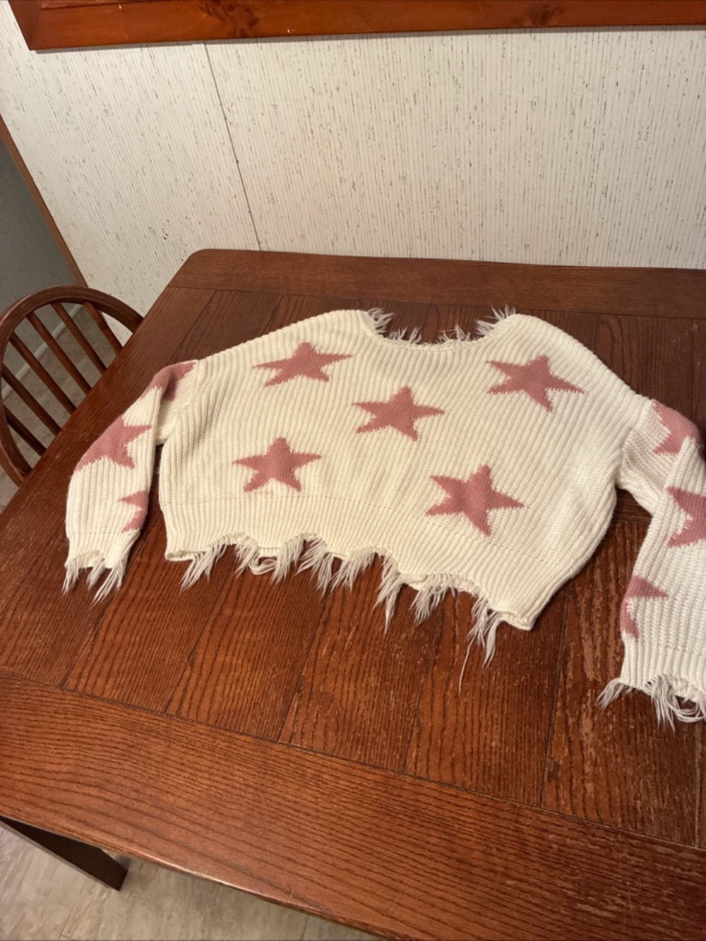 Polly & Esther Frayed Edge Star Sweater Women’s L V-Neck Long Sleeve Distressed - Picture 7 of 9